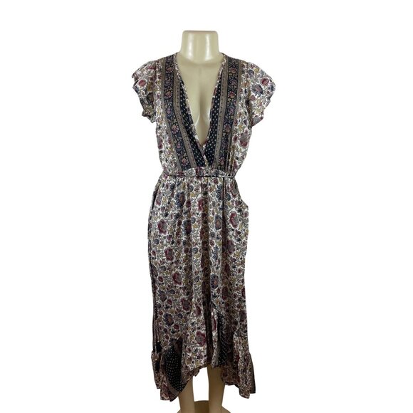 Perry Walker Womens Multicolor Floral Print Midi Dress With Tassel Sz S-M - Picture 1 of 10